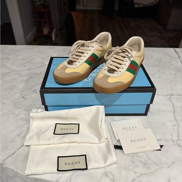 Authentic Women’s Gucci G74 Web Low Sneakers in Oatmeal - Picture 1 of 16